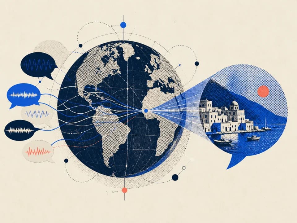 A globe connecting different regional speech patterns